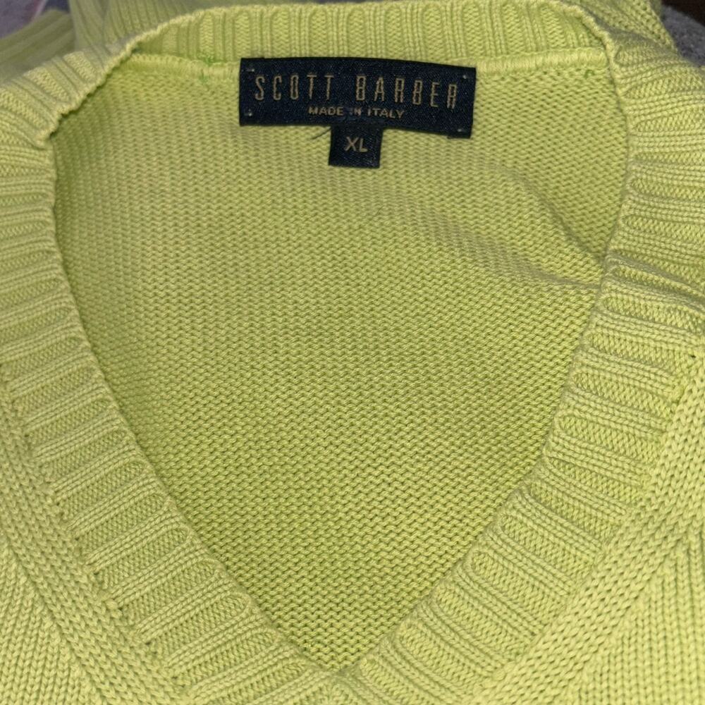 Scott Barber Green Sweater Mens XL V-neck Long Sleeve 100% Cotton Made in Italy - Picture 6 of 8